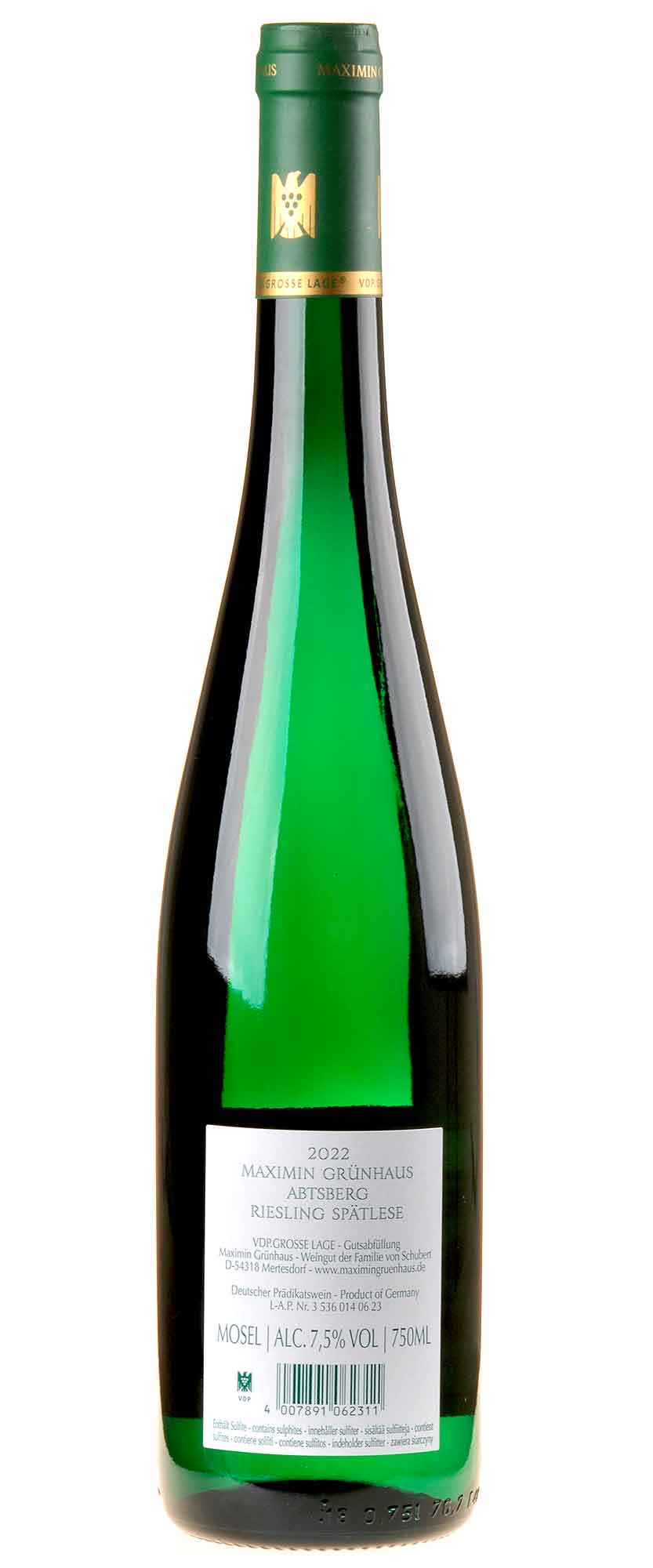 Maximin Grünhaus Riesling Abtsberg Spätlese 2022 Rücketikett