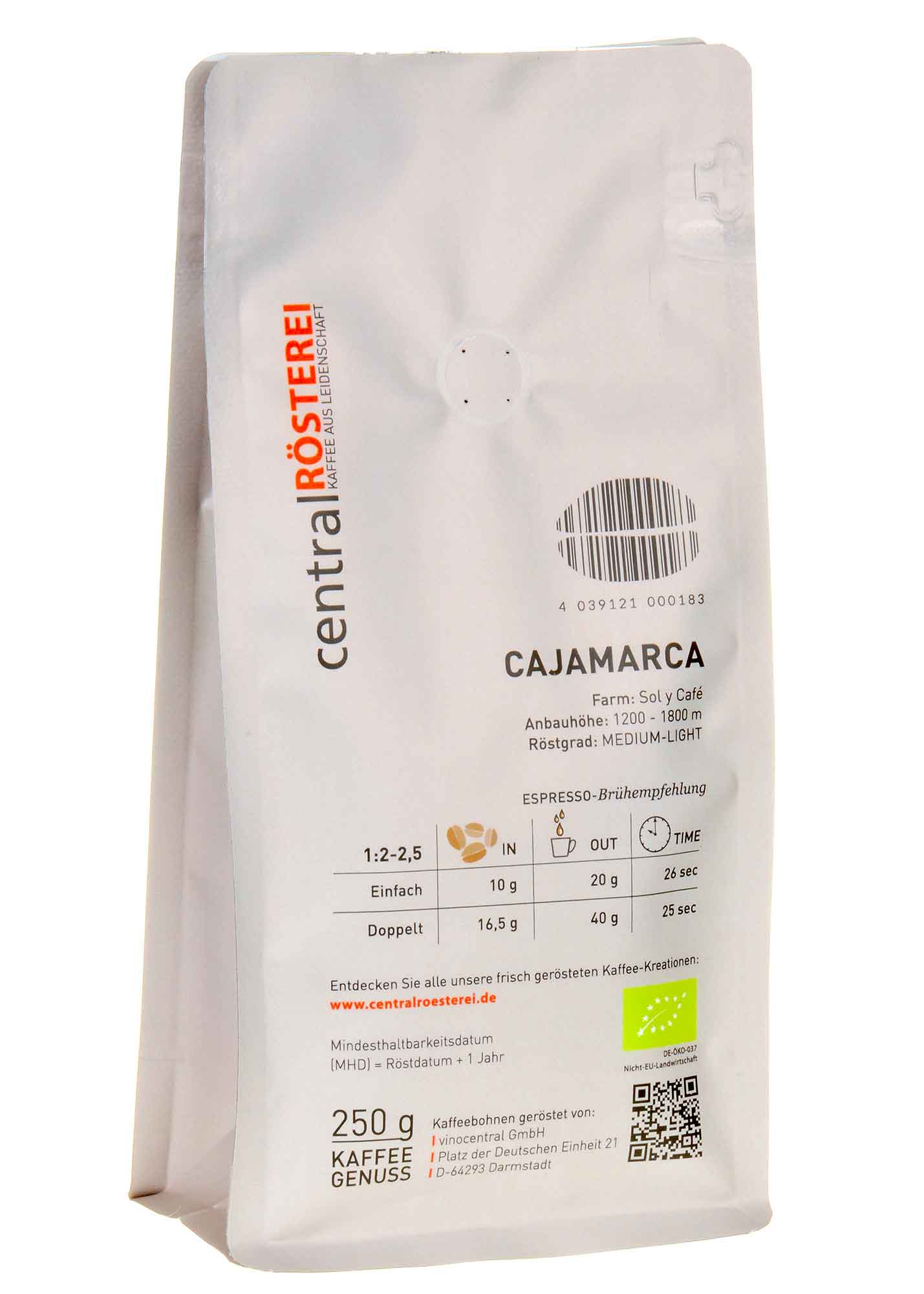 Bild CentralRösterei Cajamarca Peru 250g Rücketikett