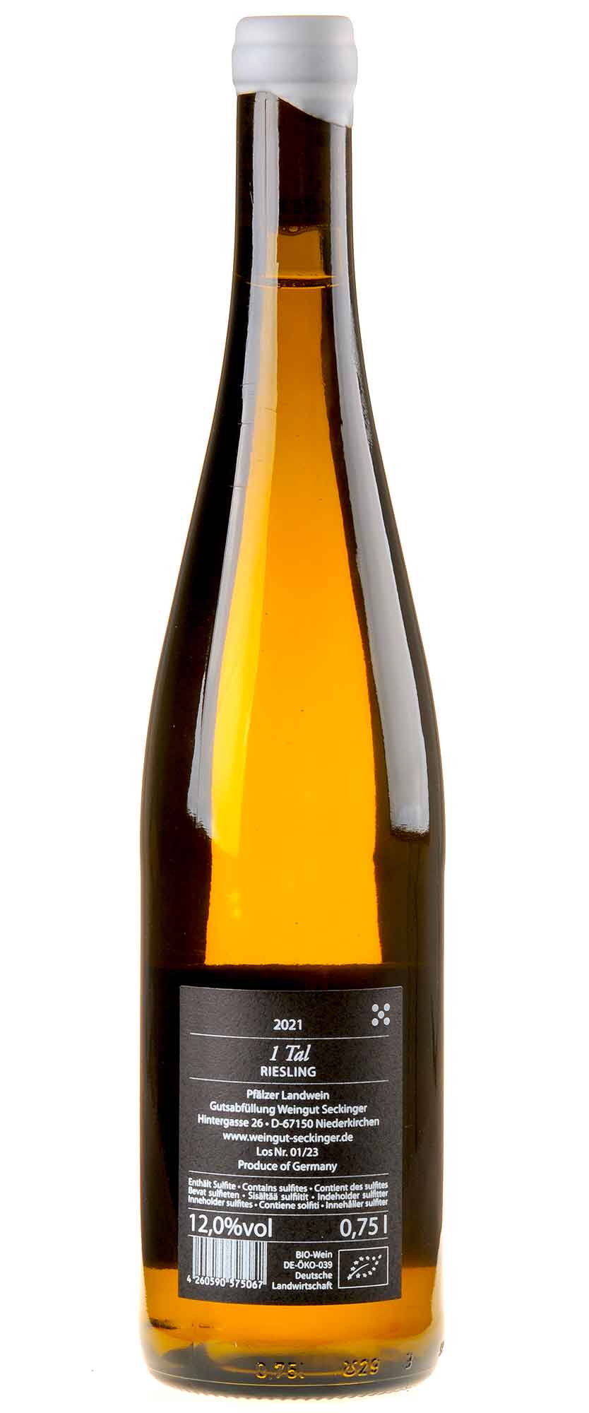 Seckinger Riesling 1 Tal Bio 2021 Rücketikett
