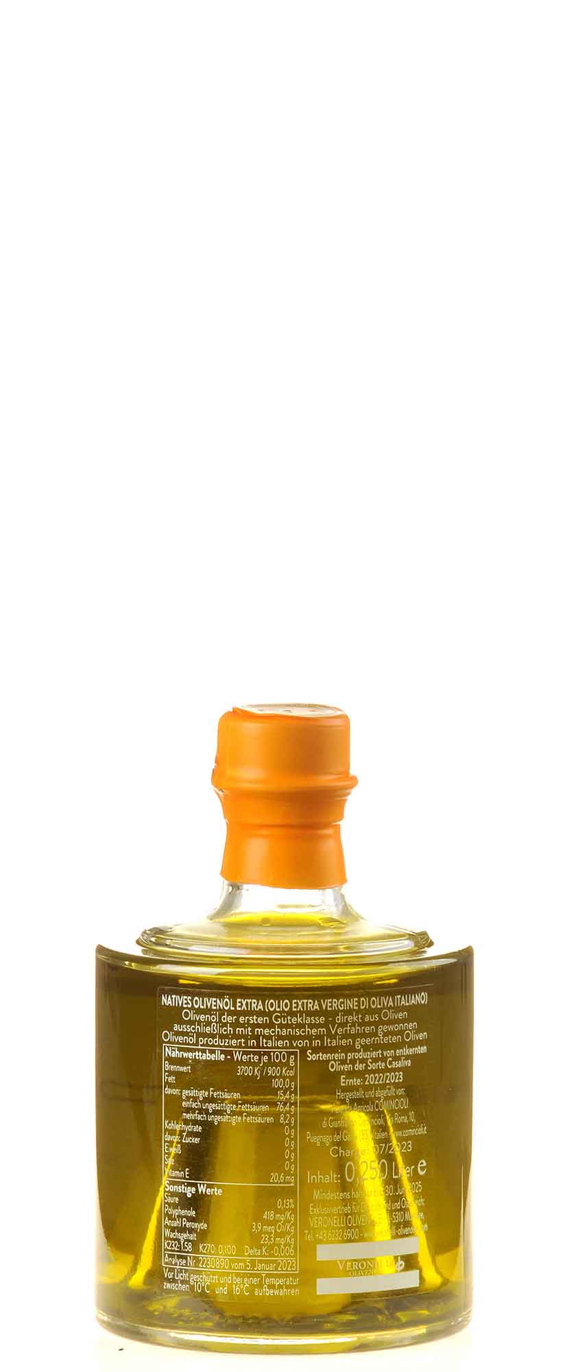 Gianfranco Comincioli Casaliva Olivenöl Extra Vergine i denocciolati 2022 250ml Rücketikett