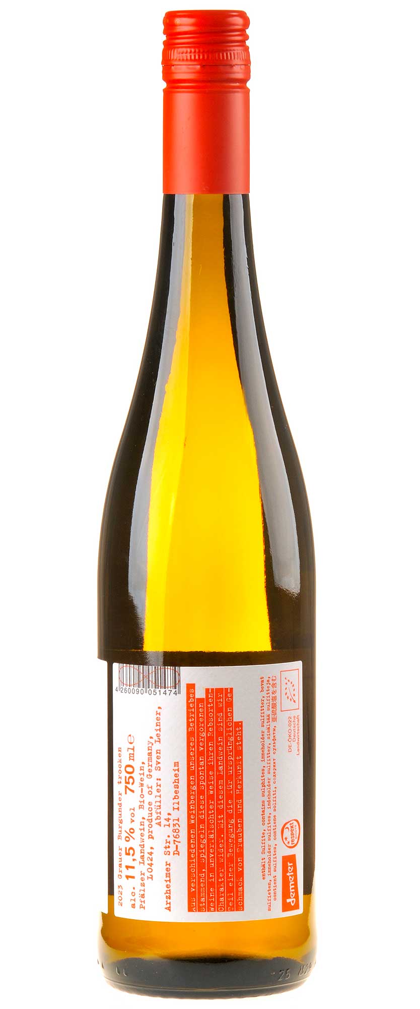 Weingut Leiner Grauer Burgunder Handwerk Bio 2023 Rücketikett