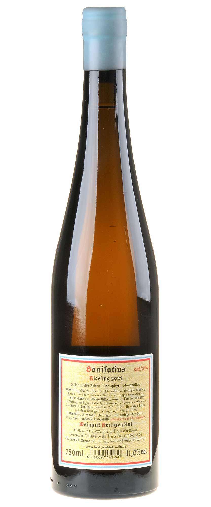 Weingut Heiligenblut Riesling Bonifatius 2022 Rücketikett