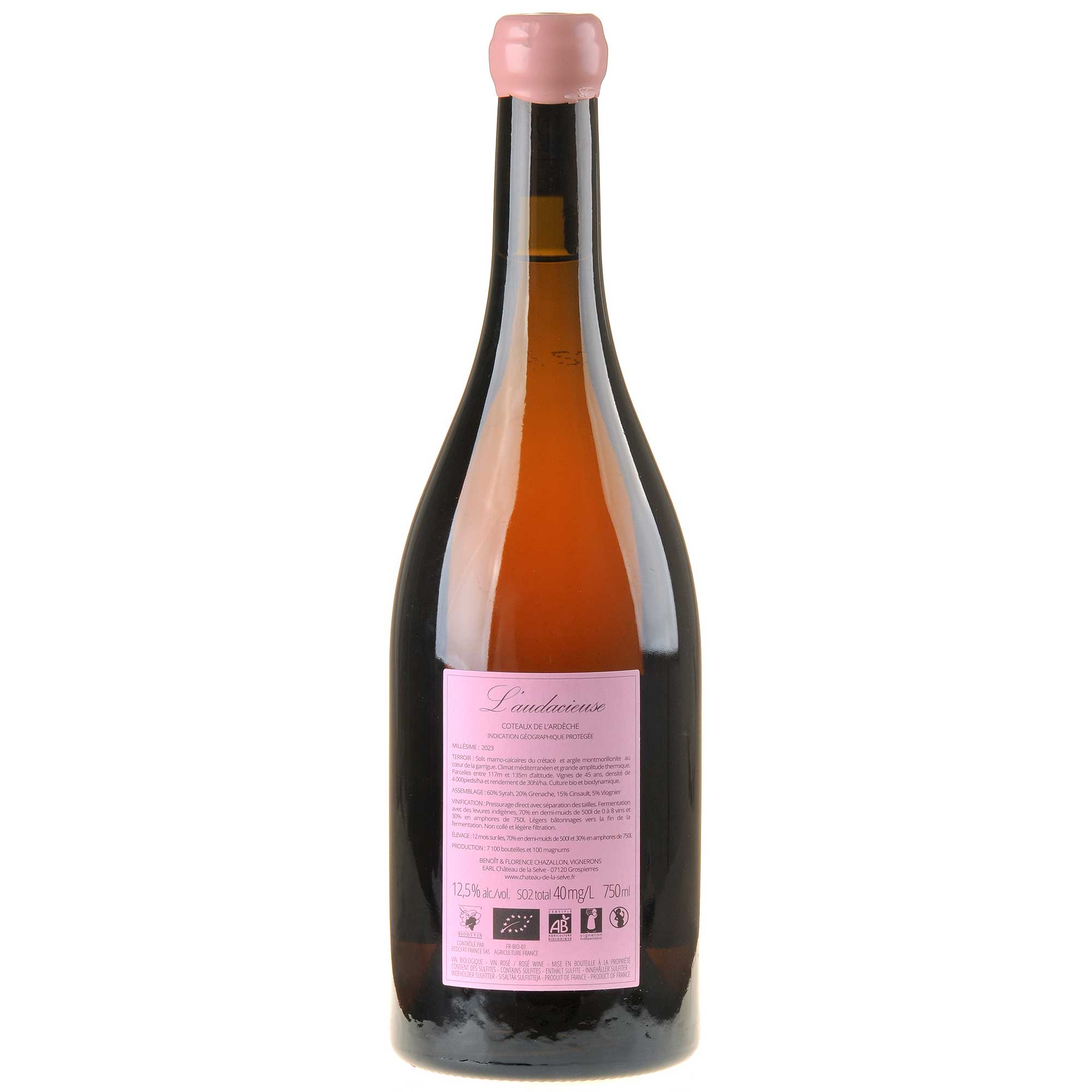 Château de la Selve Rosé L'Audacieuse Bio 2023 Rücketikett