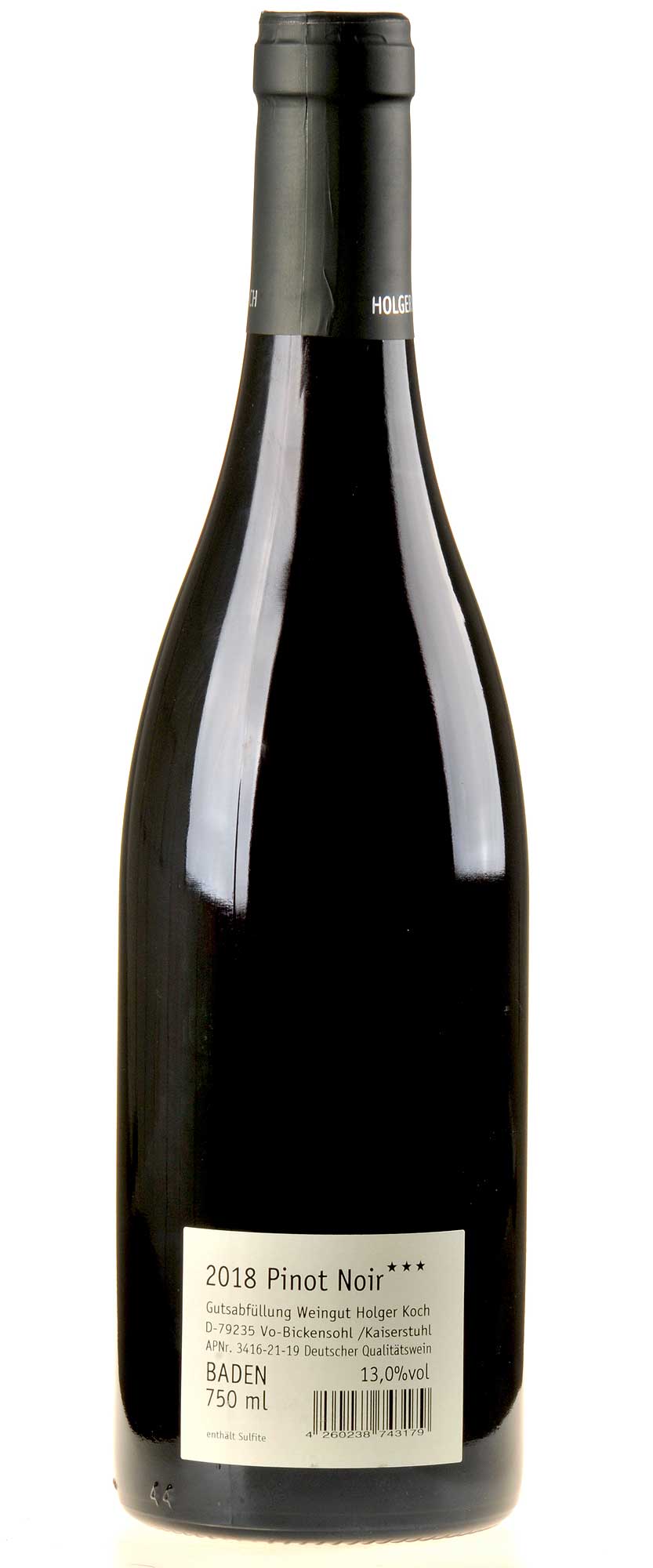 Holger Koch Pinot Noir drei Sterne 2018 Rücketikette