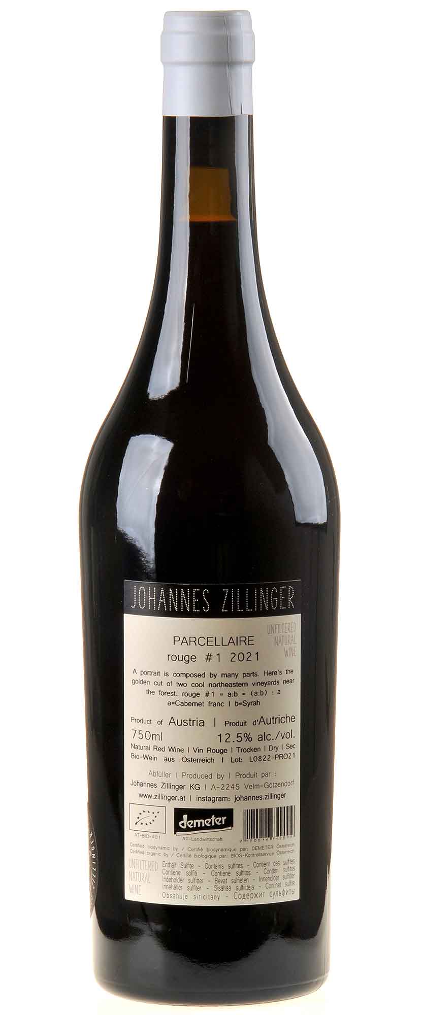 Johannes Zillinger PARCELLAIRE rouge #1 Bio 2021 Rücketikett
