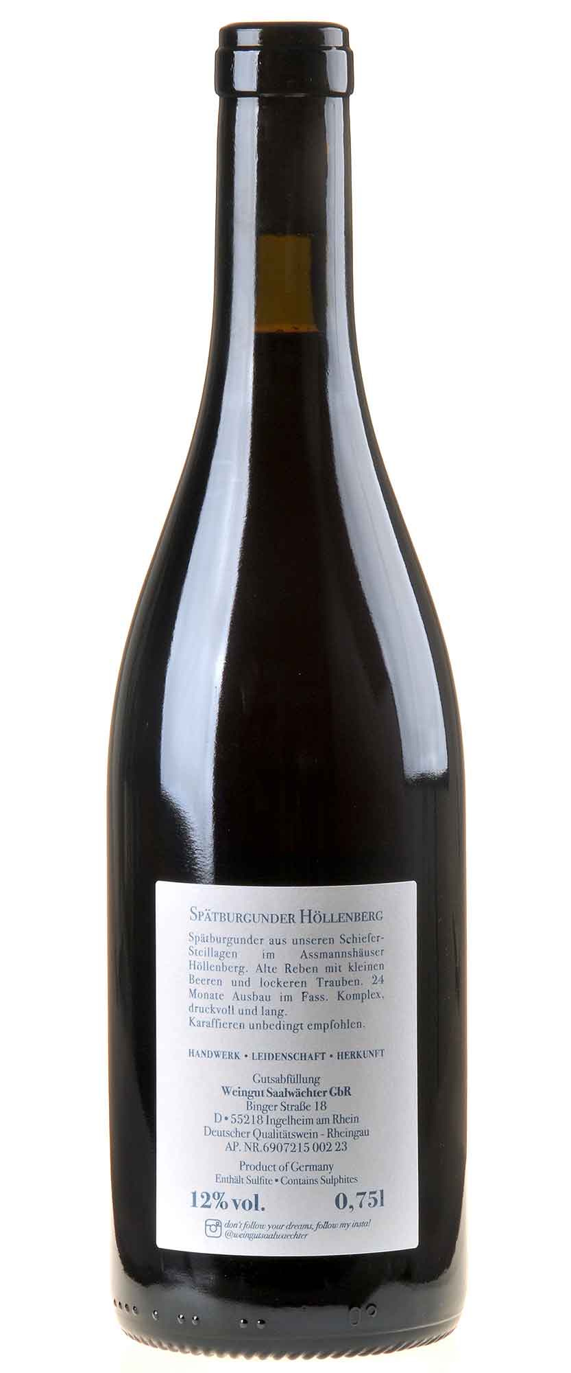 Carsten Saalwächter Spätburgunder Assmannshäuser Höllenberg 2021 Rücketikett