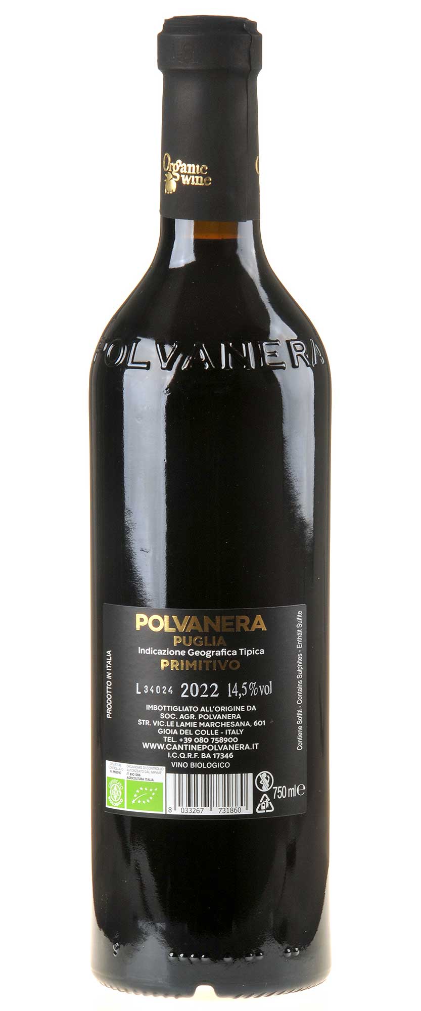 Polvanera Primitivo 14 Gioia del Colle Vigneto Marchesana Bio 2022 Rücketikett