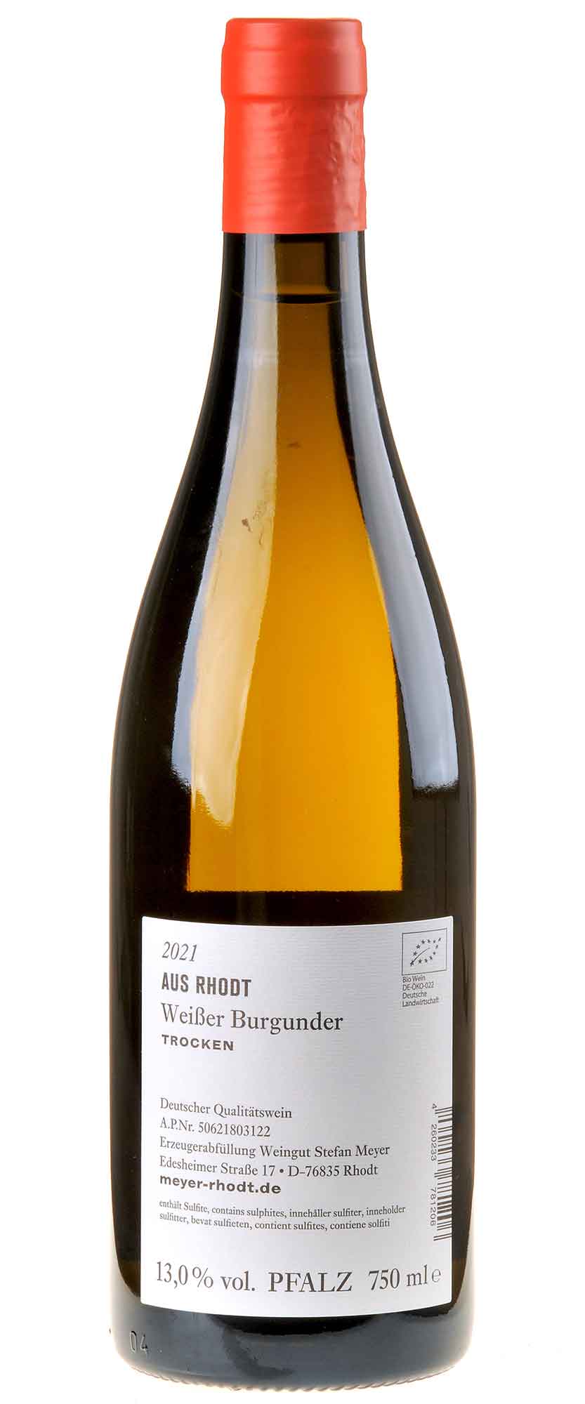 Weingut Stefan Meyer Weißer Burgunder aus Rhodt Bio 2021 Rücketikett