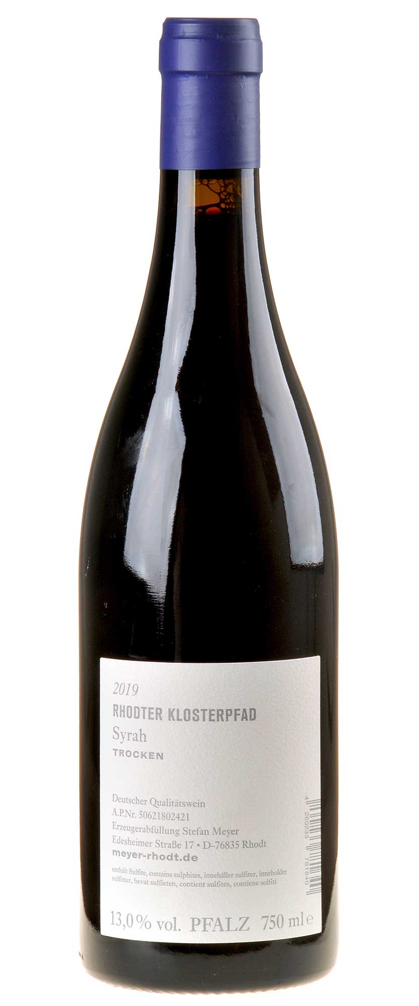 Weingut Stefan Meyer Syrah Rhodter Klosterpfad 2019 Rücketikett