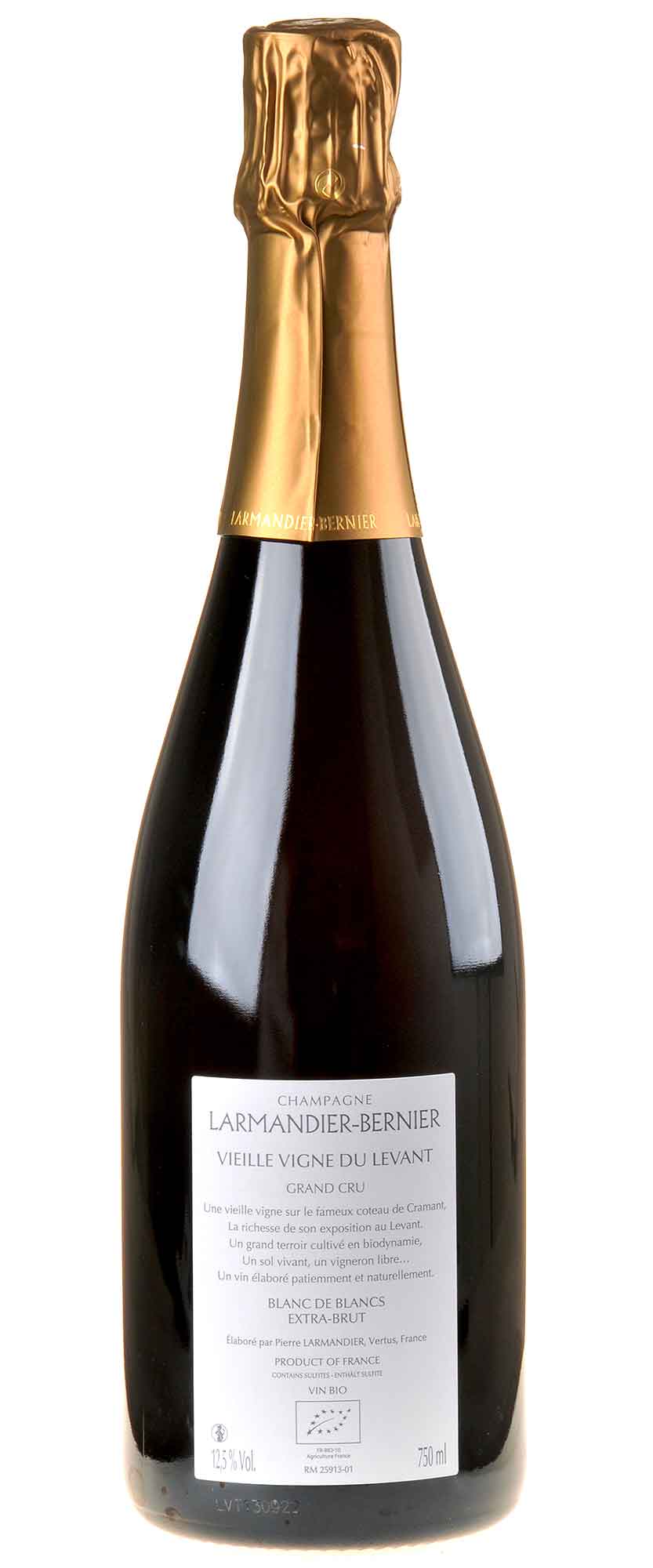 Larmandier-Bernier Vieille Vigne du Levant Champagne Grand Cru Blanc de Blancs Extra Brut Bio 2013 Rücketikett
