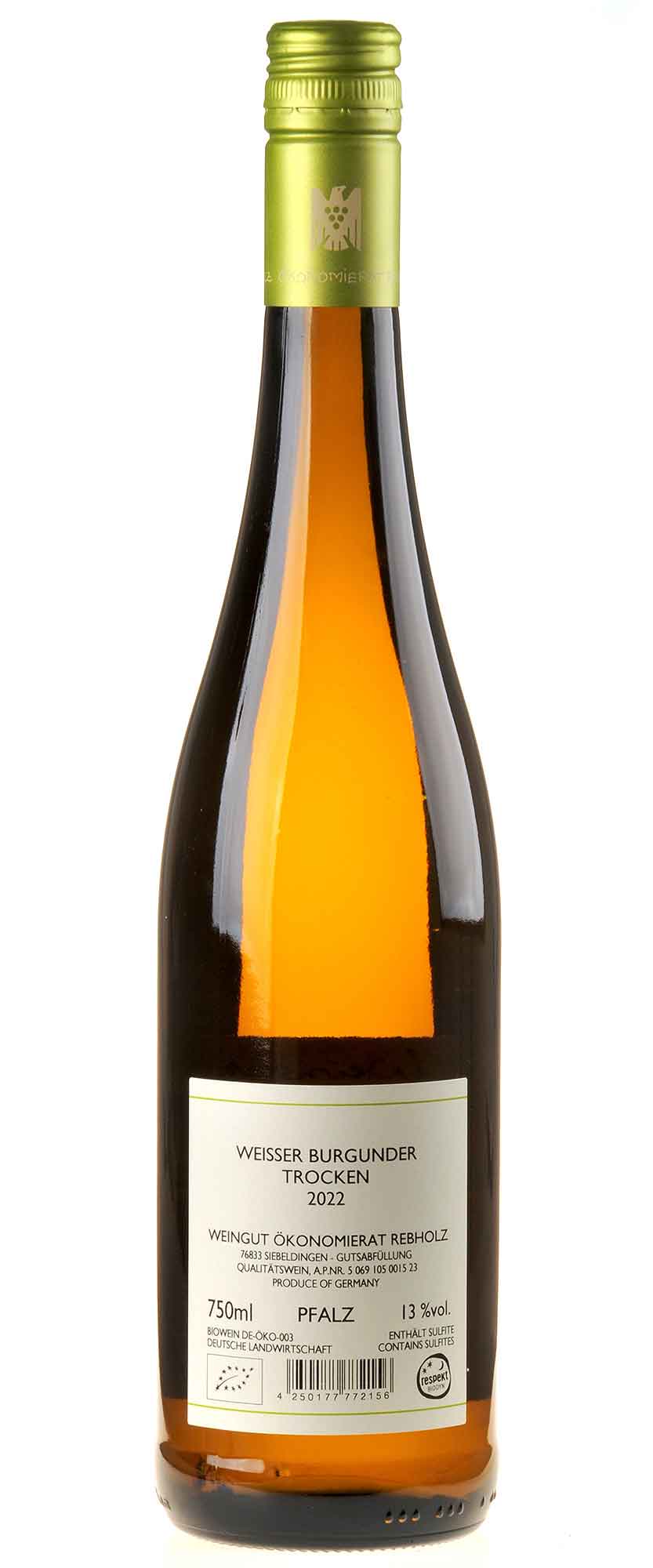Weingut Ökonomierat Rebholz Weißer Burgunder Bio 2022 Rücketikett