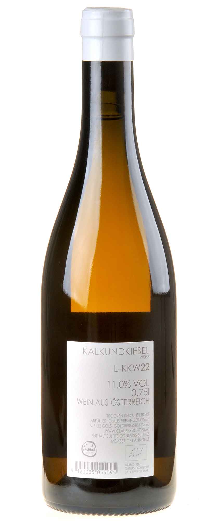 Claus Preisinger KalkundKiesel Weißweincuvée 2022 Rücketikett