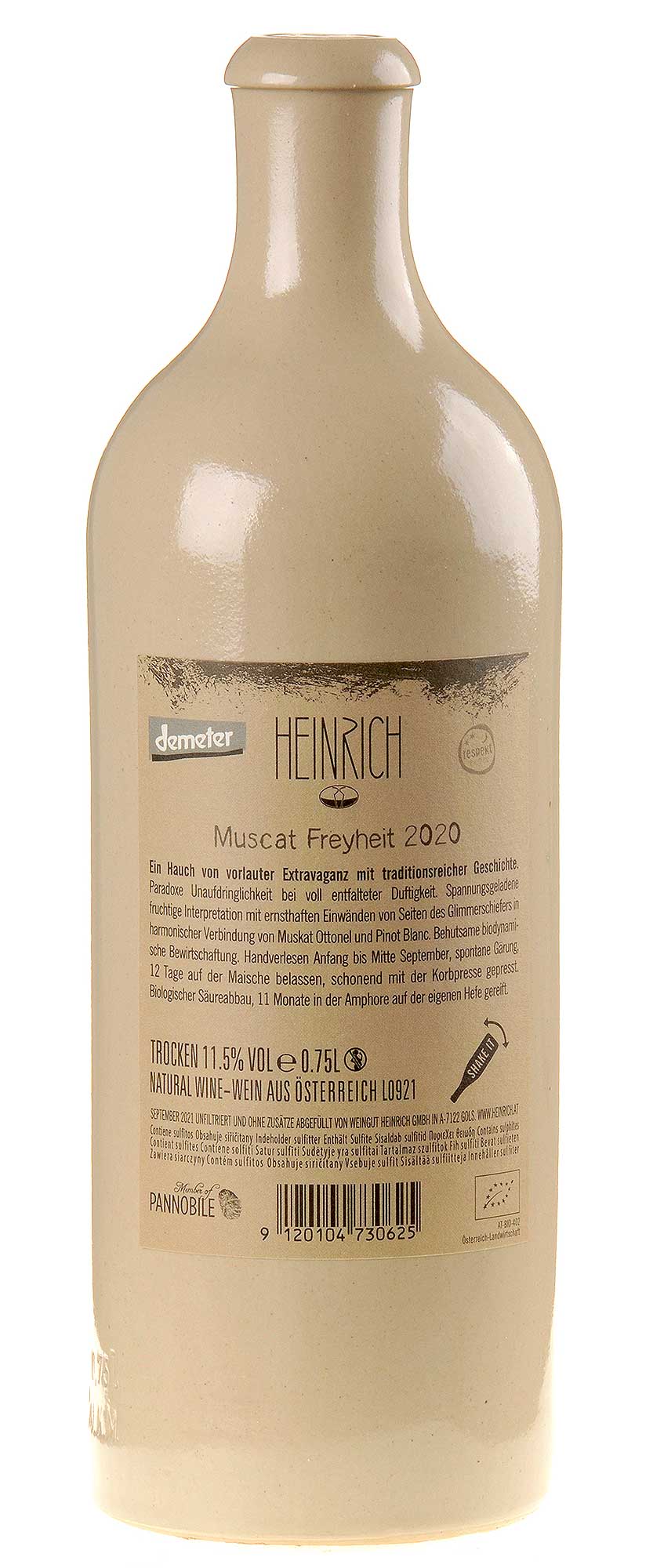 Heinrich Muscat Freyheit Bio 2020 Rücketikett