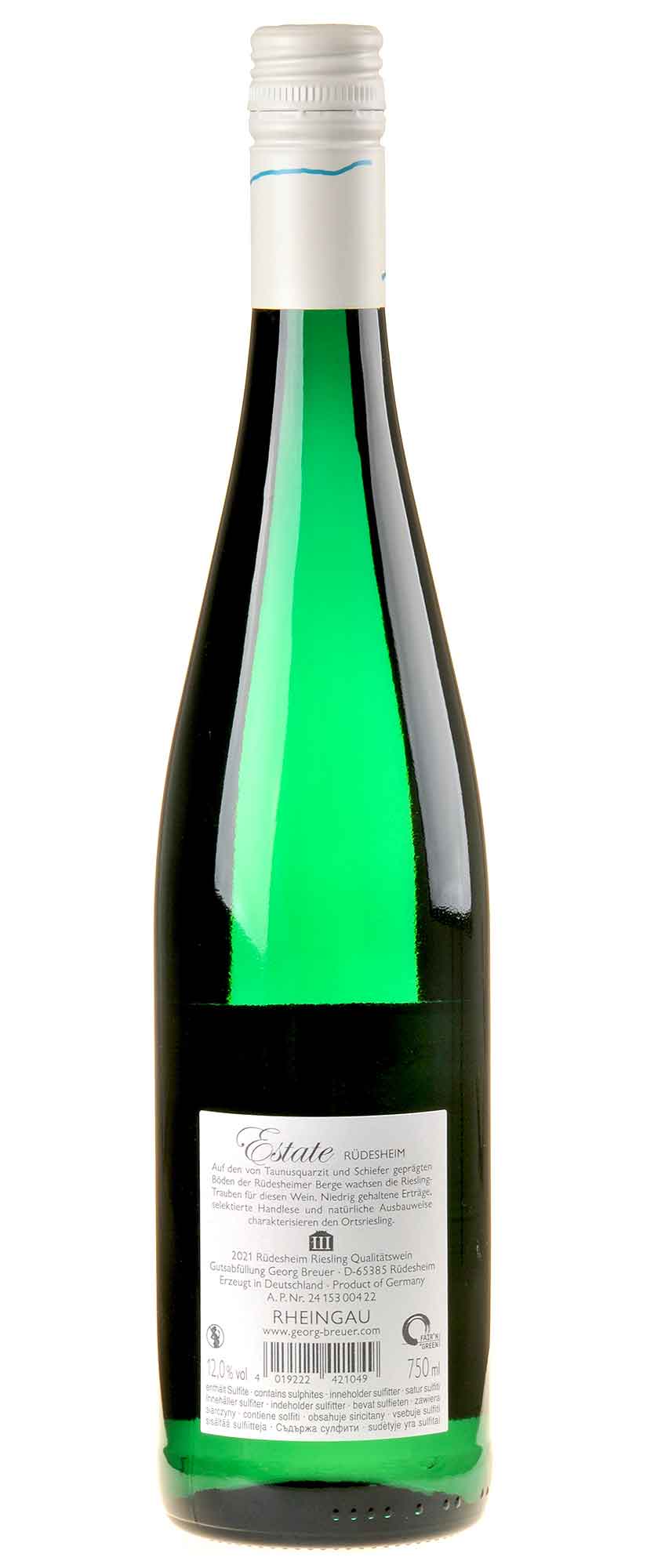 Weingut Georg Breuer Riesling Estate Rüdesheim 2021 Rücketikett