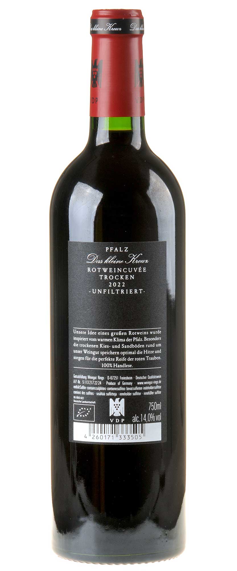 Weingut Rings Das kleine Kreuz Rotweincuvée Bio 2022 Rücketikett