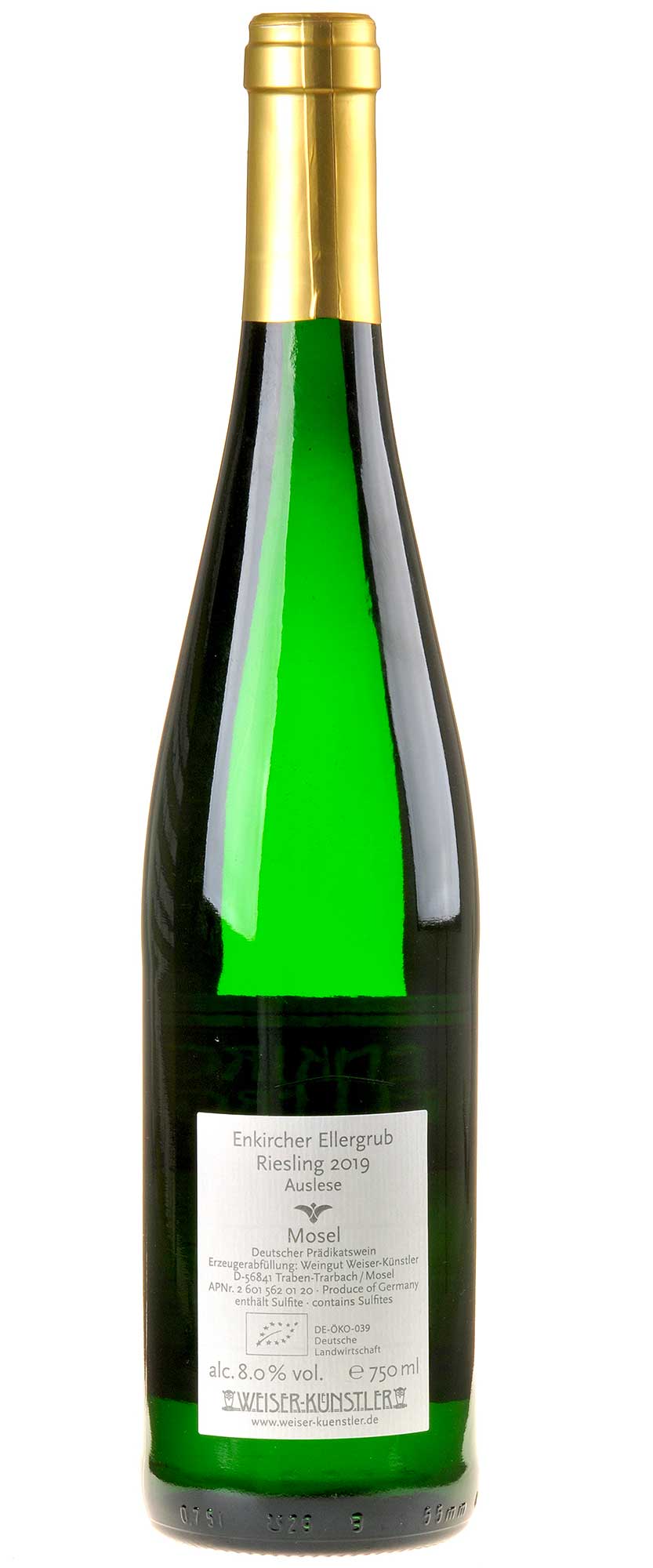 Weiser-Künstler Riesling Ellergrub Auslese Goldkapsel Bio 2019 Rücketikette