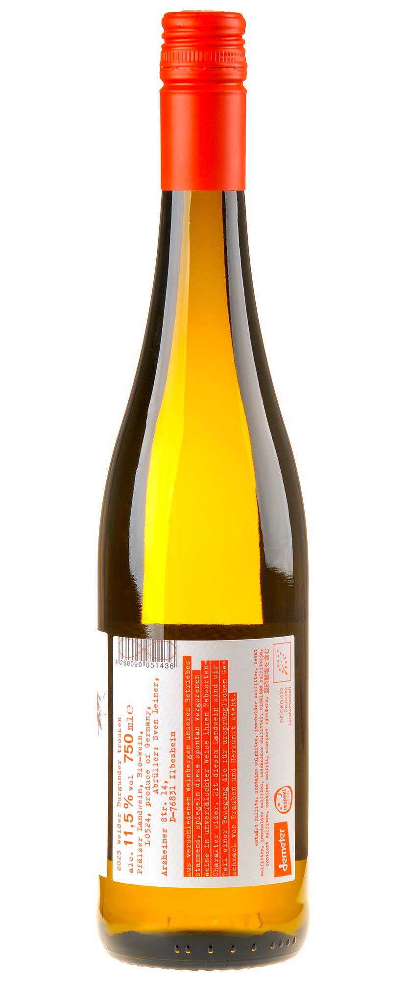 Weingut Leiner Weißer Burgunder Handwerk Bio 2023 Rücketikett