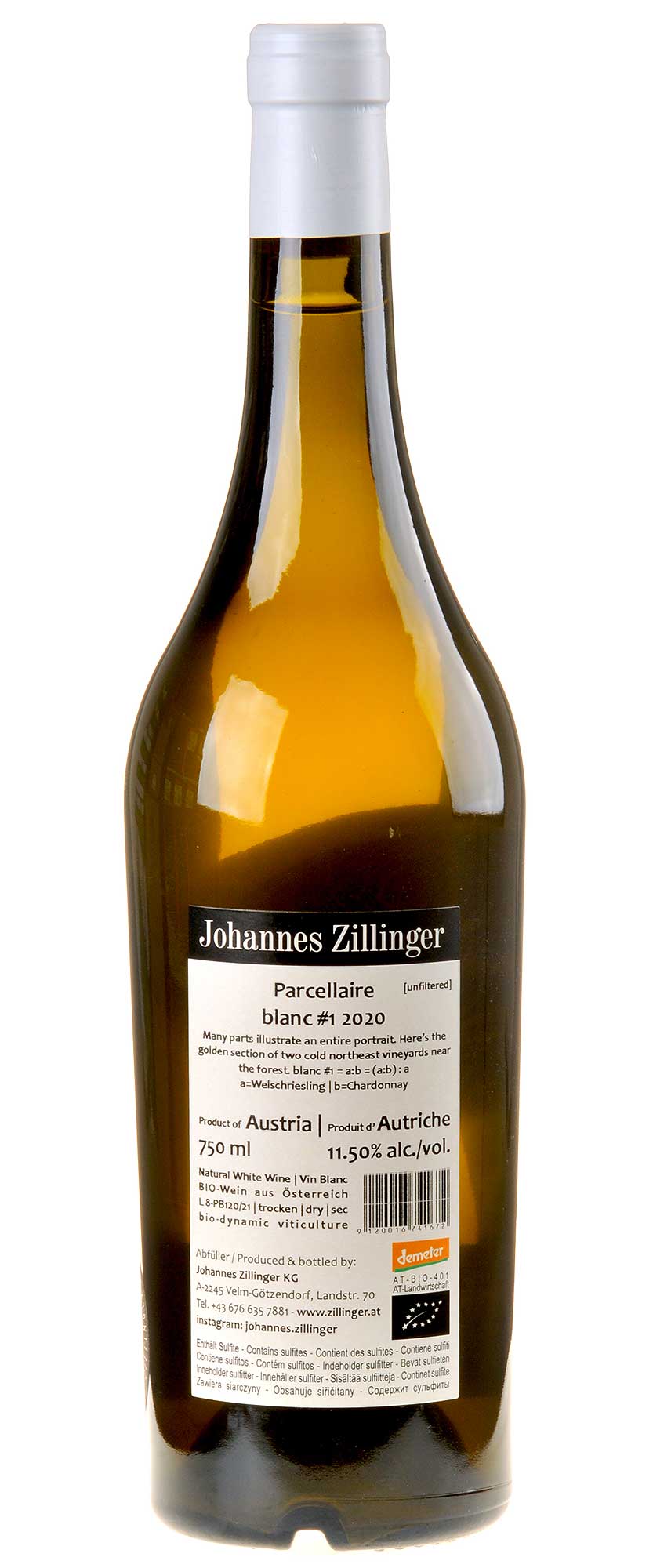 Johannes Zillinger Parcellaire blanc #1 Bio 2020 Rücketikett