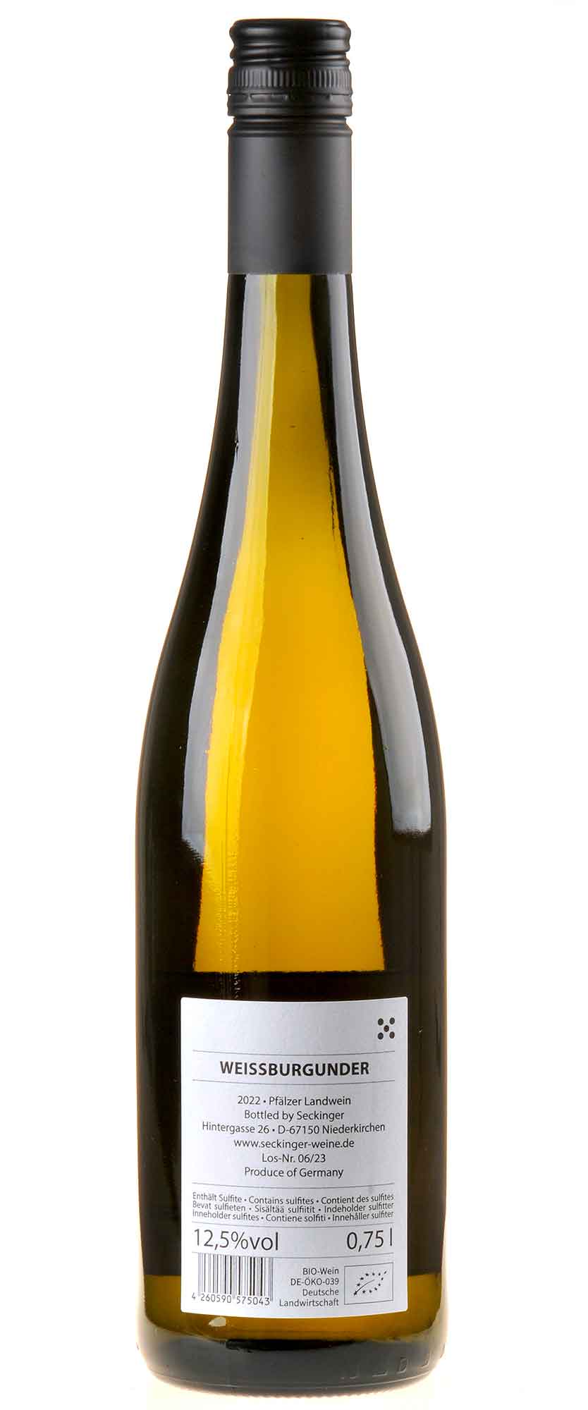 Seckinger Weißburgunder vom Kalkstein Bio 2022 Rücketikett
