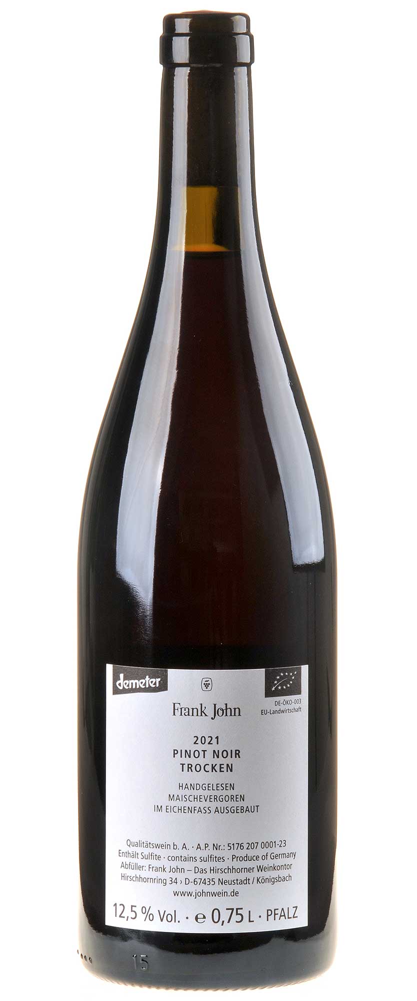 Frank John Pinot Noir Bio 2021 Rücketikett
