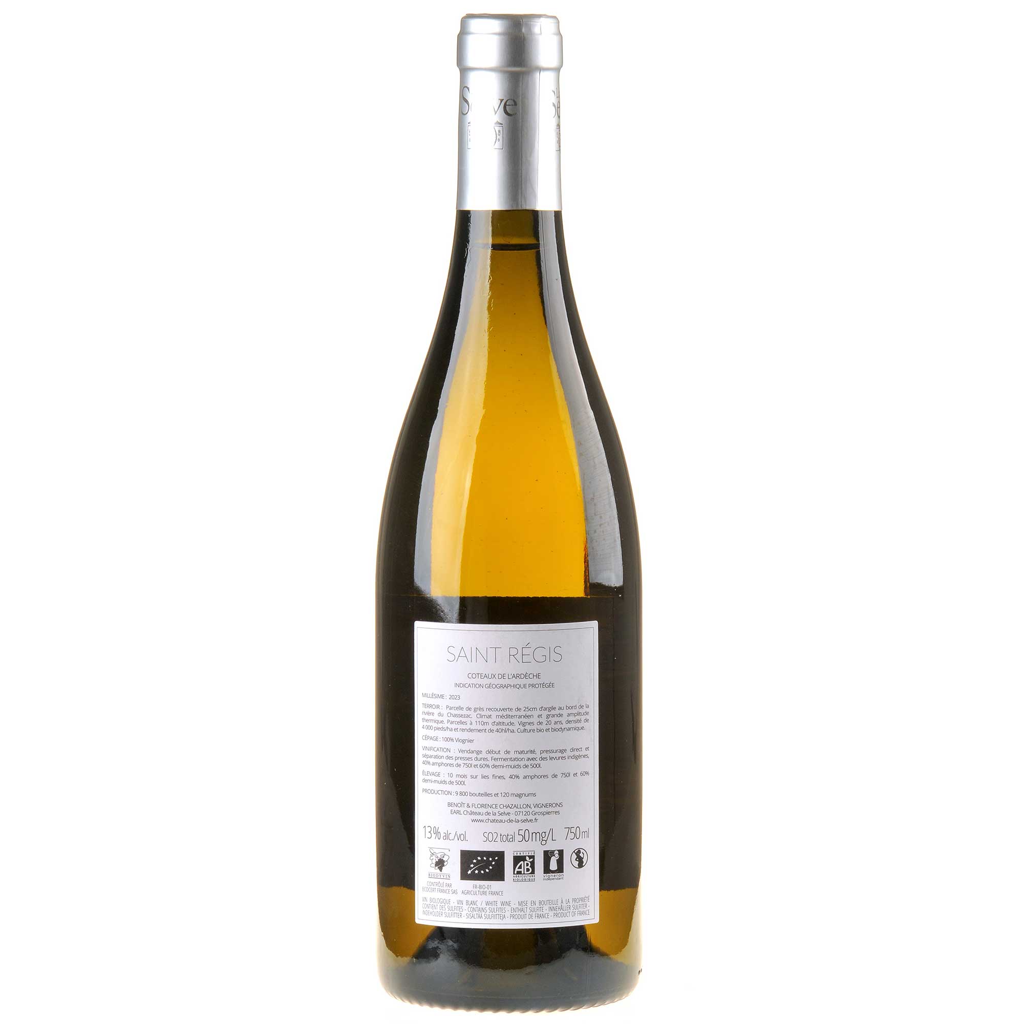 Château de la Selve Viognier Saint Régis Bio 2023 Rücketikett