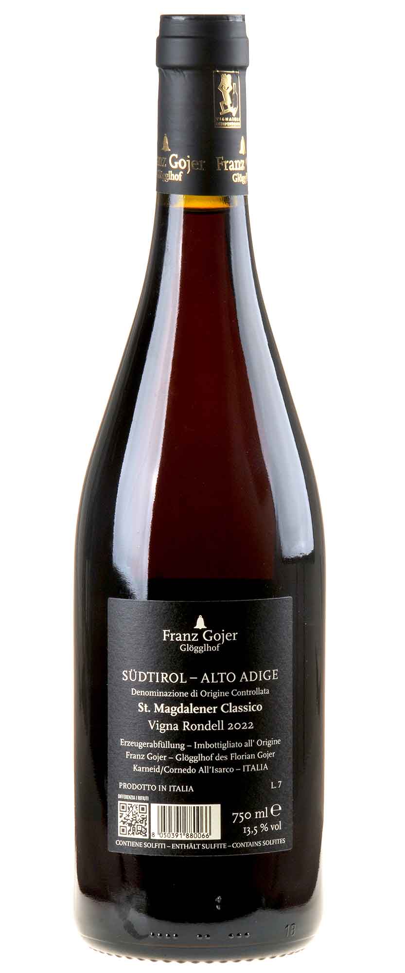 Franz Gojer - Glögglhof St. Magdalener Vigna Rondell 2022 Rücketikett