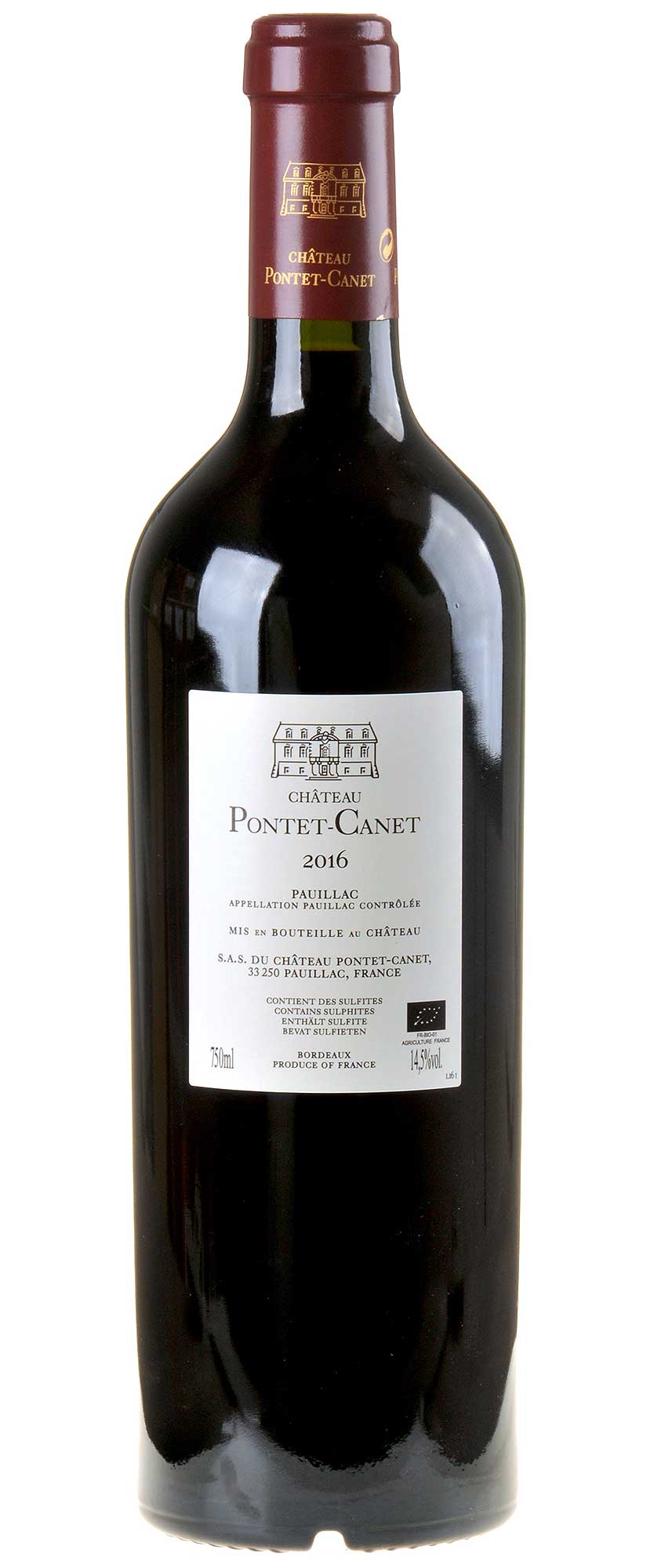 Château Pontet-Canet 5ème Grand Cru Classé Pauillac Bio 2016 Rücketikett