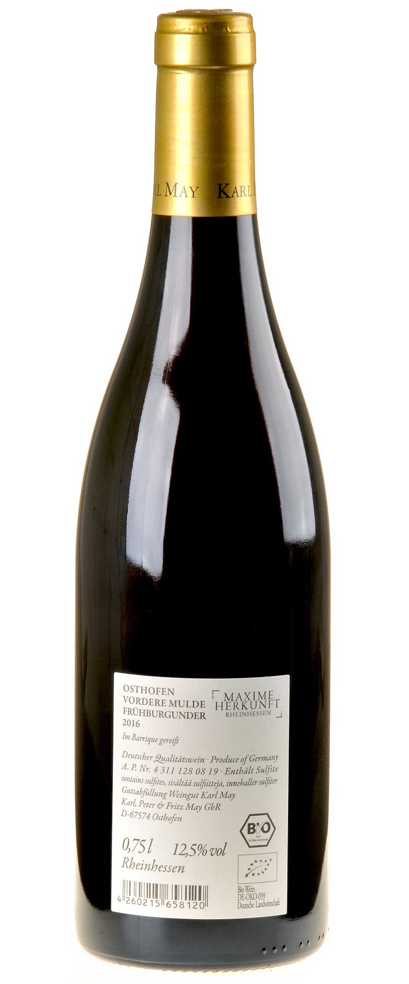 Karl May Frühburgunder Vordere Mulde Barrique Bio 2016 Rücketikette