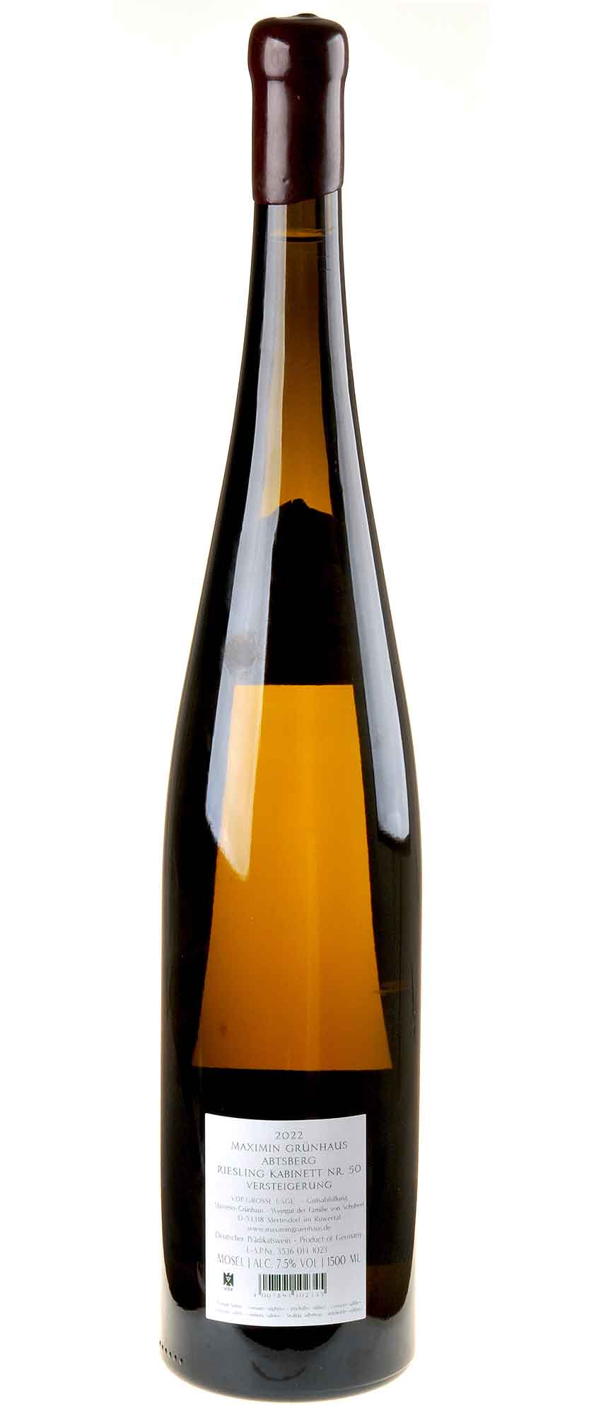 Maximin Grünhaus Riesling Abtsberg Kabinett Nr 50 2022 Magnum Versteigerung Rücketikett