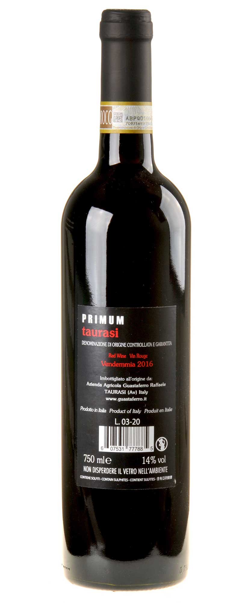 Guastaferro Raffaele Taurasi Primum Riserva 2016 Rücketkette