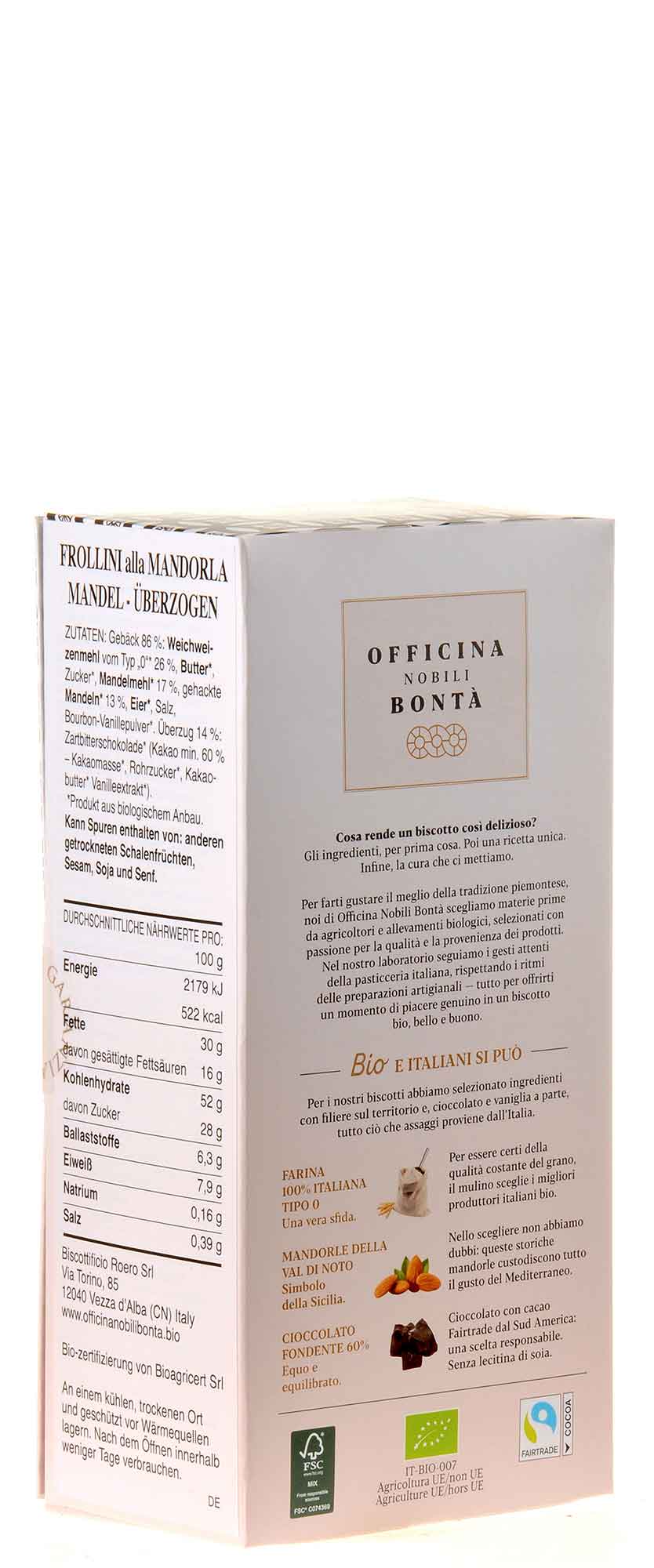 Officina Nobili Bonta Frollini Mandorla Bio 180g Rückseite
