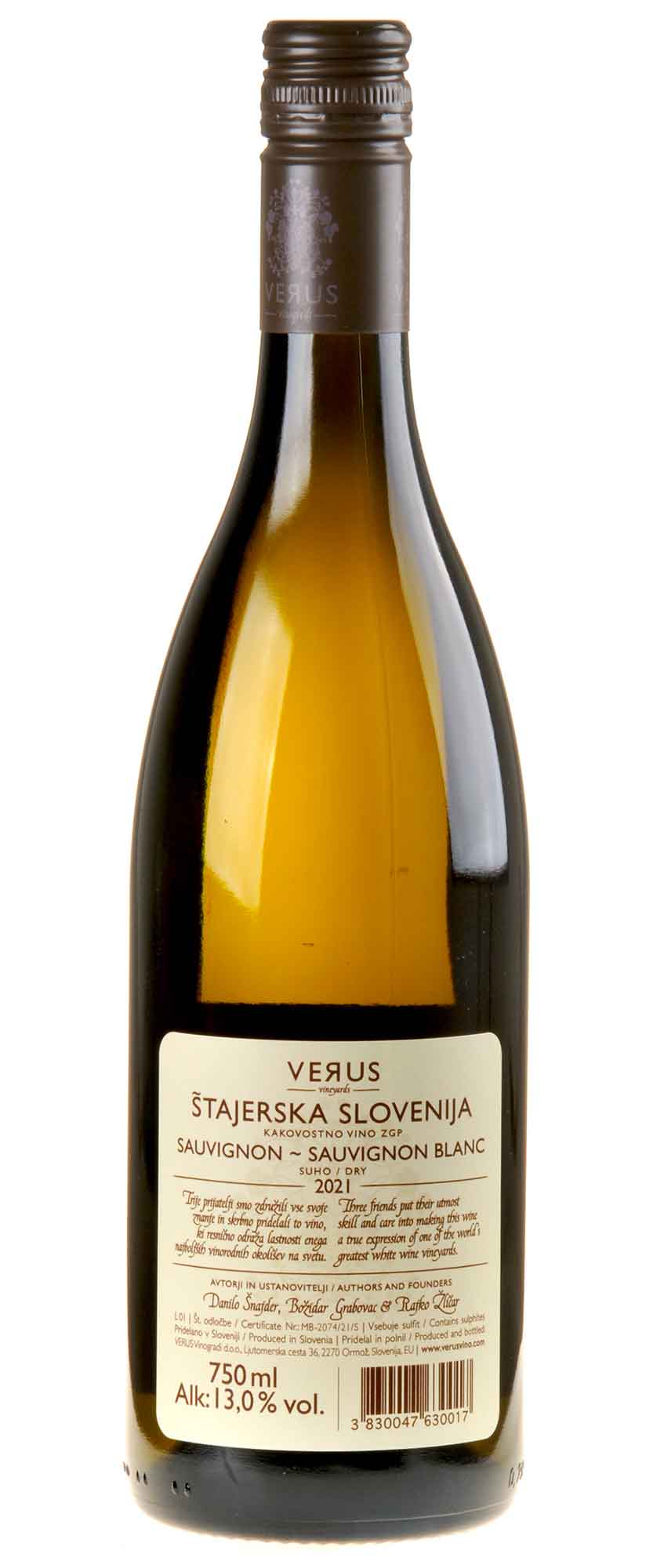 Verus Sauvignon Blanc 2021 Rücketikett