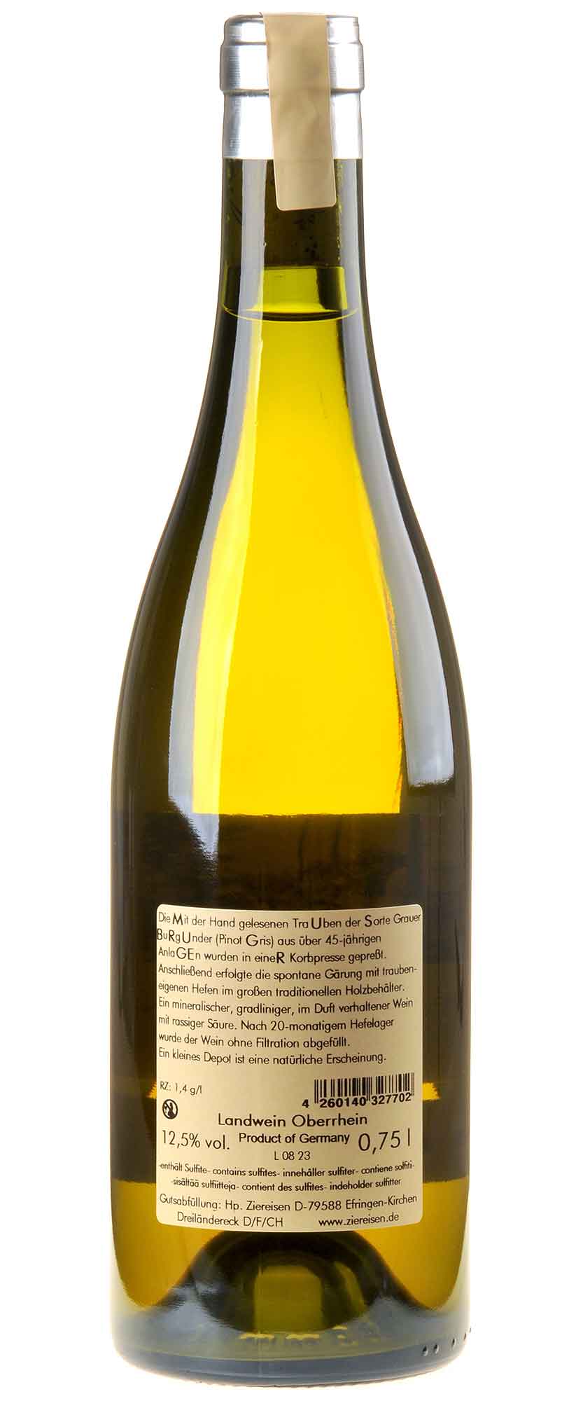 Weingut Ziereisen Grauer Burgunder MUS 2021 Rücketikett