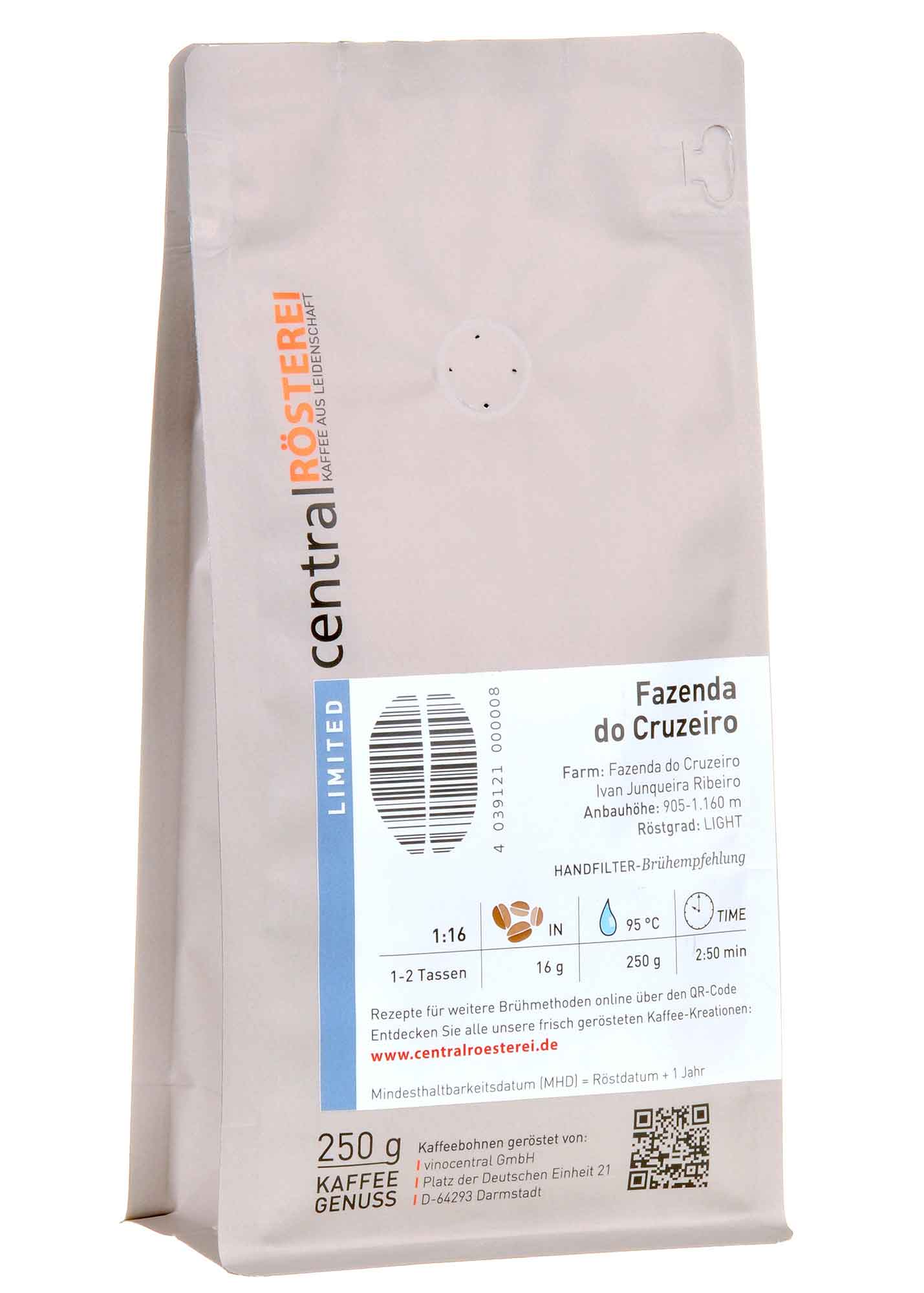 CentralRösterei Fazenda do Cruzeiro Brasil 250g Rücketikett