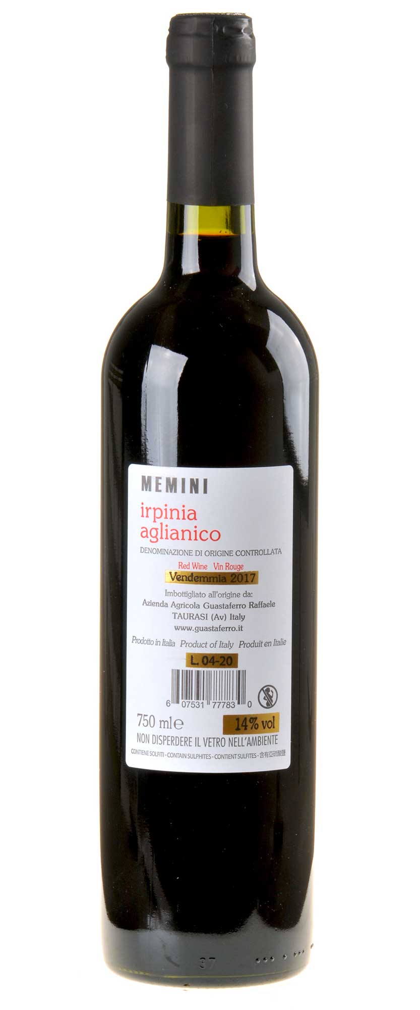 Guastaferro Raffaele Memini Irpinia Aglianico 2017 Rücketkette