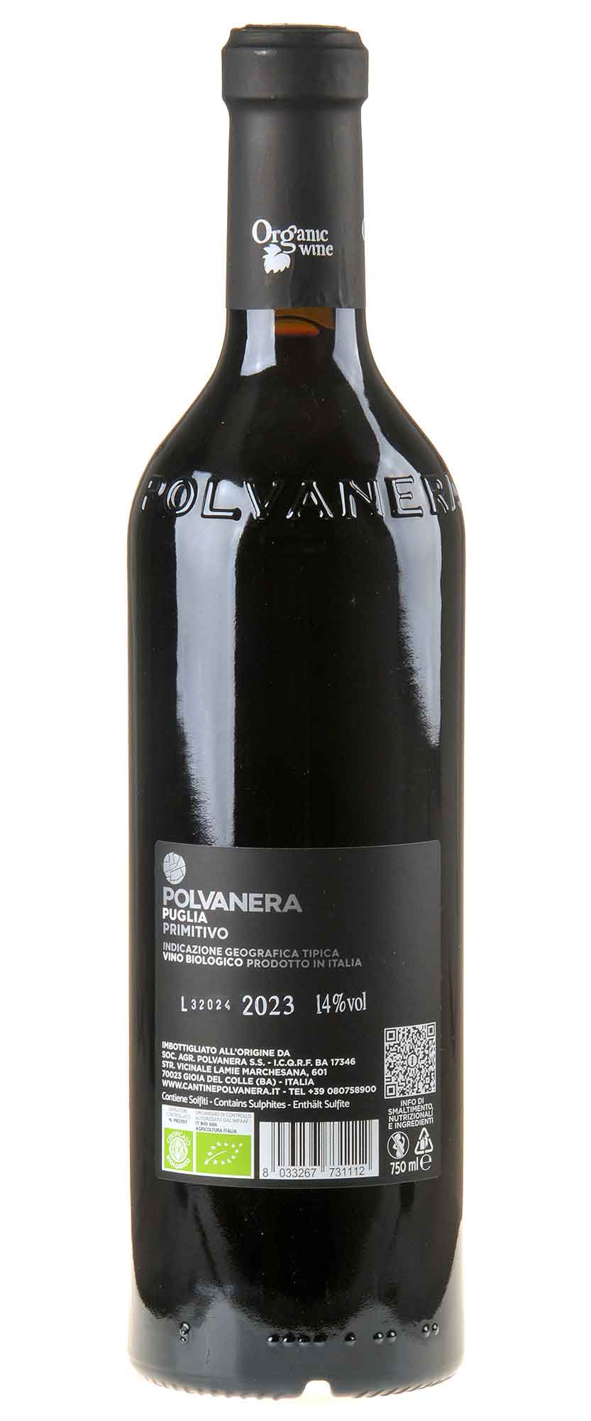 Polvanera Primitivo Puglia IGT Bio 2023 Rücketikett