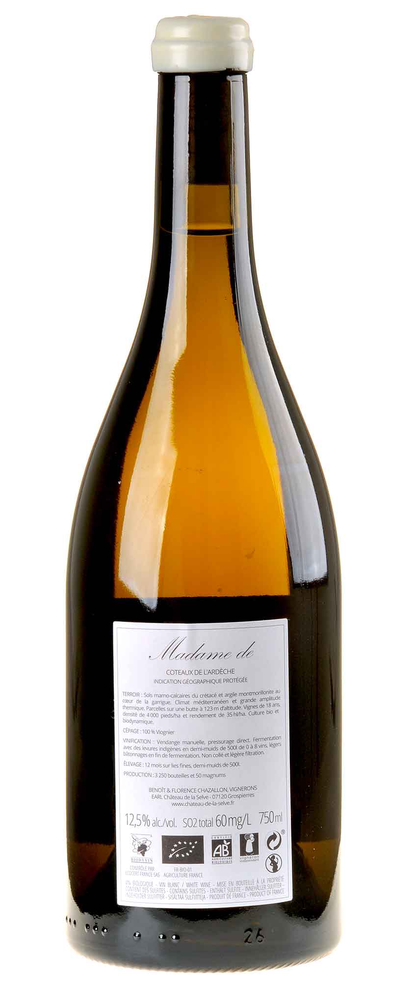 Château de la Selve Viognier Madame de Bio 2020 Rücketikett