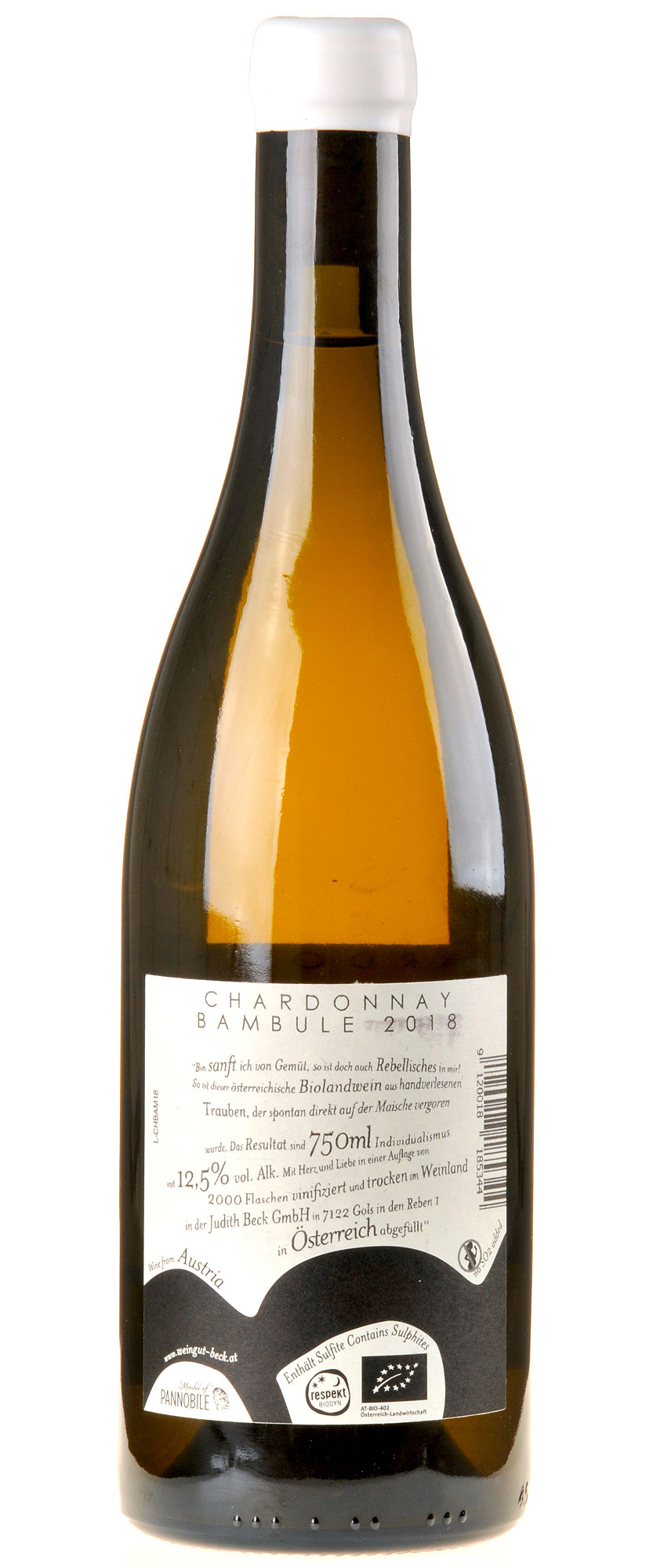 Judith Beck Chardonnay Bambule Bio 2018 Rücketikette