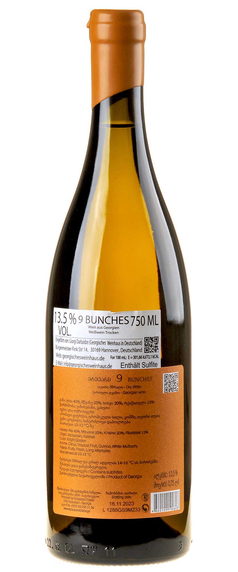 Bild Vazisubani Estate 9 Bunches 2022 Rücketikett