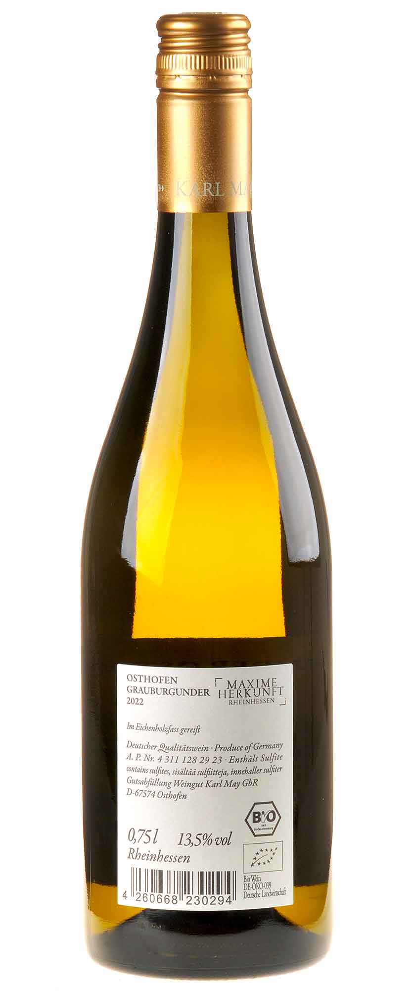 Karl May Osthofen Grauburgunder Bio 2022 Rücketikett