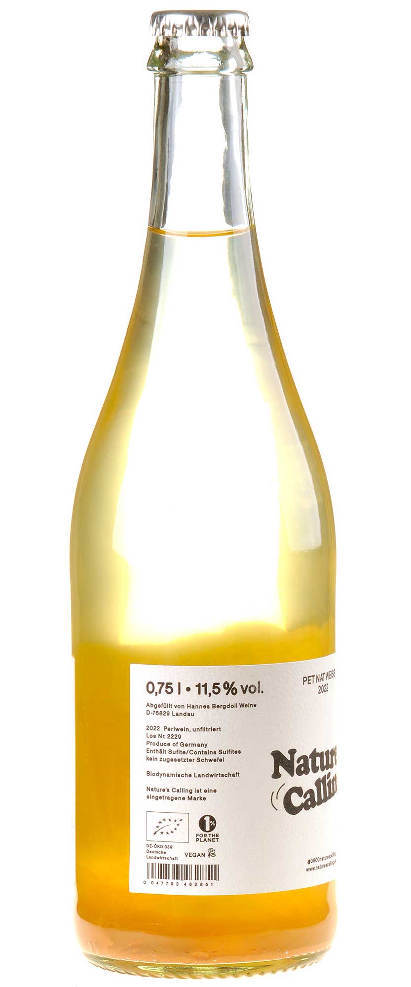 Nature´s Calling Hannes Bergdoll Pet Nat Weiss Bio 2022 Rücketikett