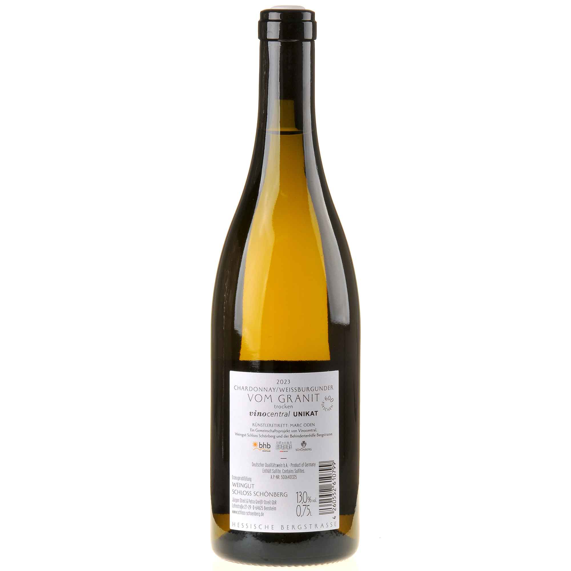 Weingut Schloss Schönberg Chardonnay/Weißburgunder vom Granit vinocentral UNIKAT 2023 Rücketikett