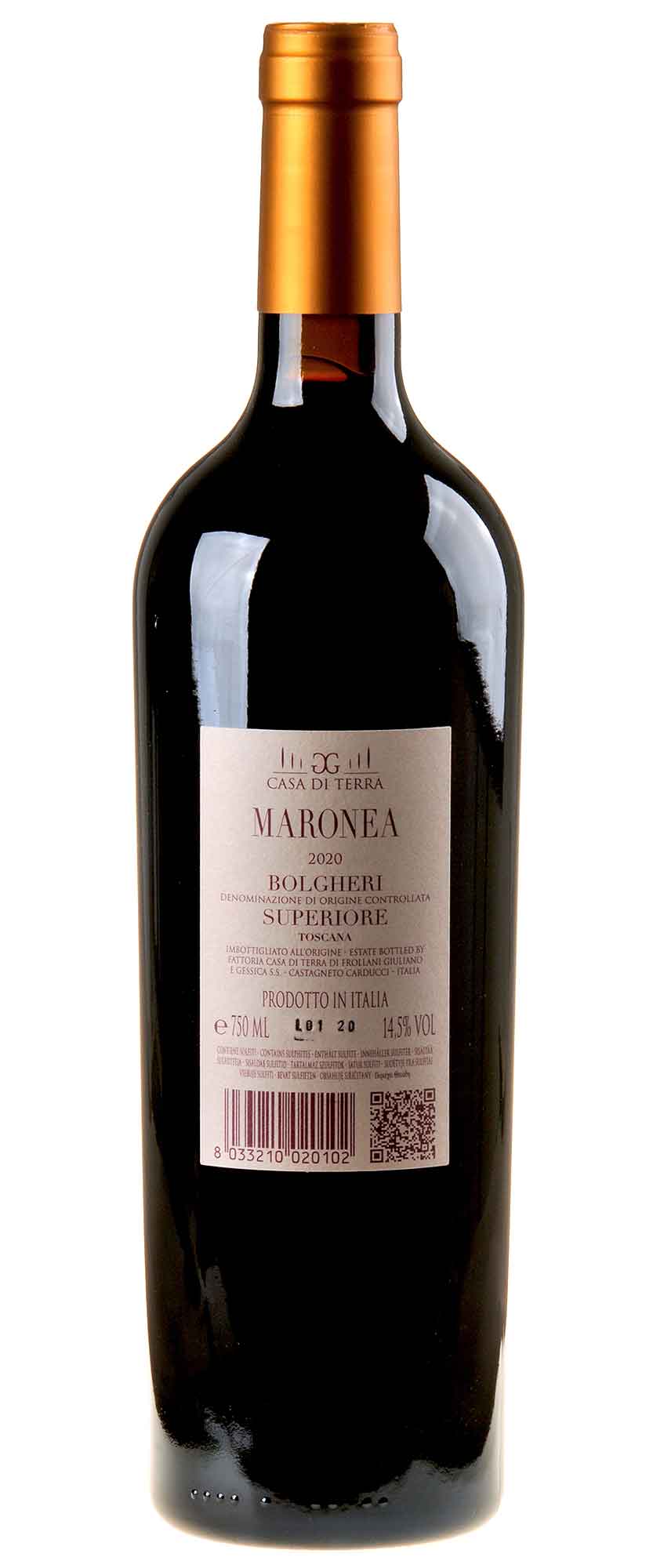 Fattoria Casa di Terra Maronea Bolgheri Superiore 2020 Rücketikett