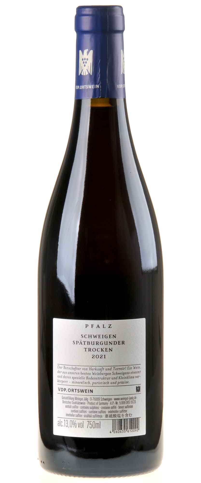 Weingut Jülg Spätburgunder Schweigen 2021 Rücketikett
