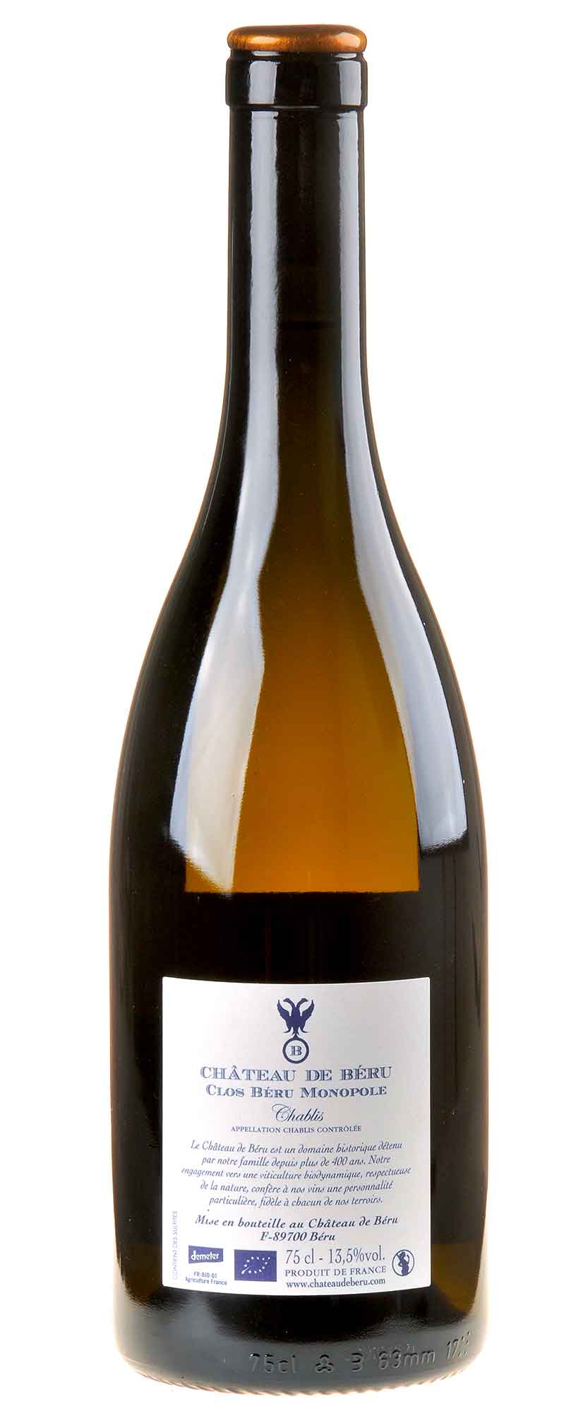 Château de Béru Chablis Clos Béru Monopole Bio 2019 Rücketikett