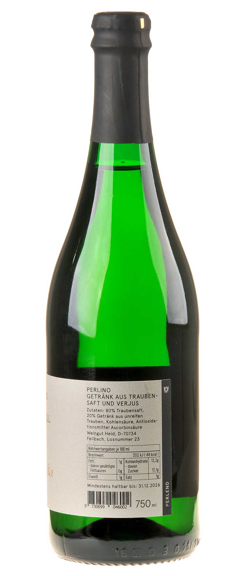 Weingut Heid Perlino - perlender Traubensaft mit Verjus alkoholfrei Rücketikett