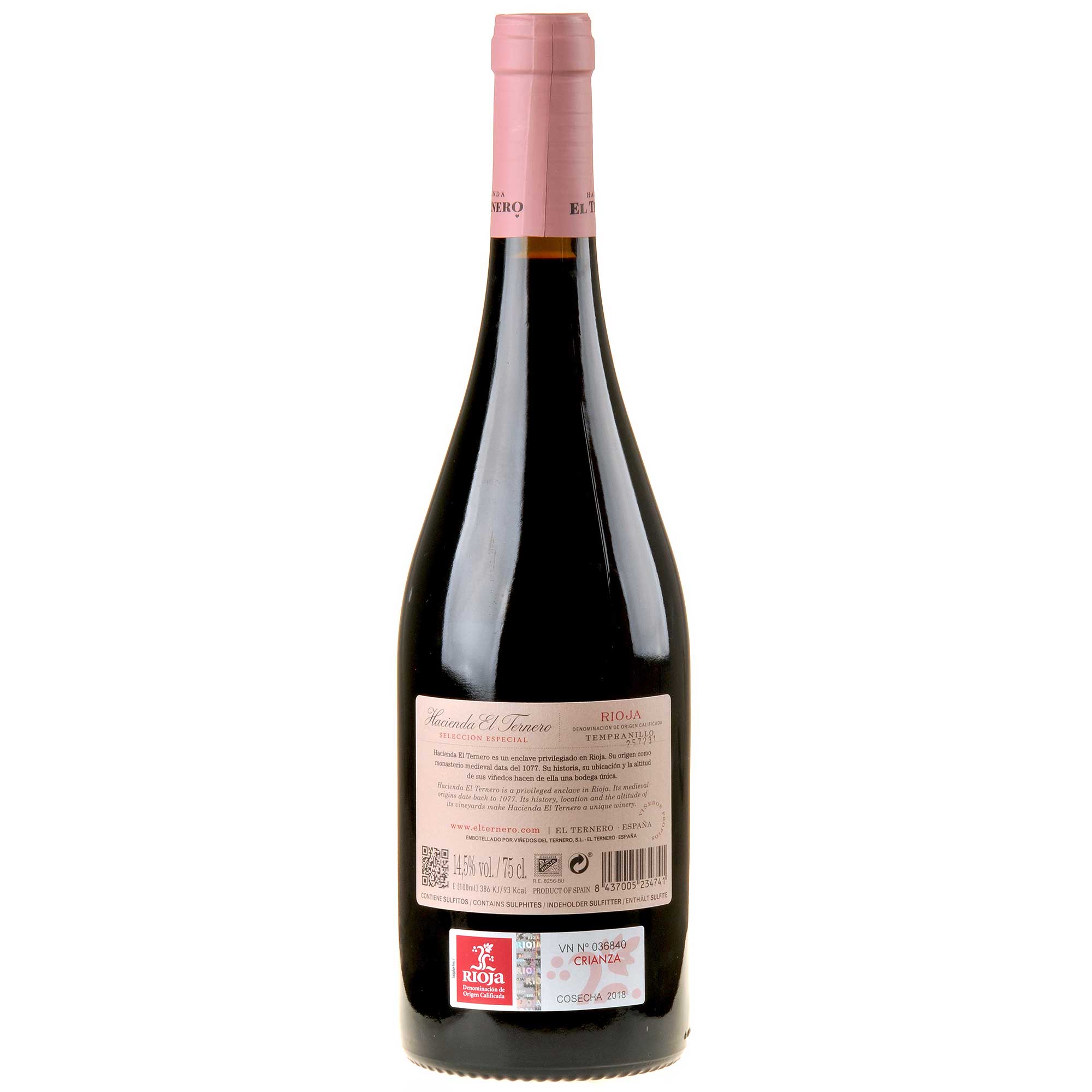 Hacienda el Ternero Rioja Crianza Selección 2018 Rücketikett