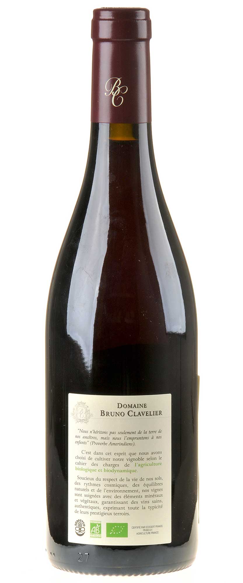 Bruno Clavelier Chambolle-Musigny 1er Cru La Combe d'Orveaux Bio 2021 Rücketikett