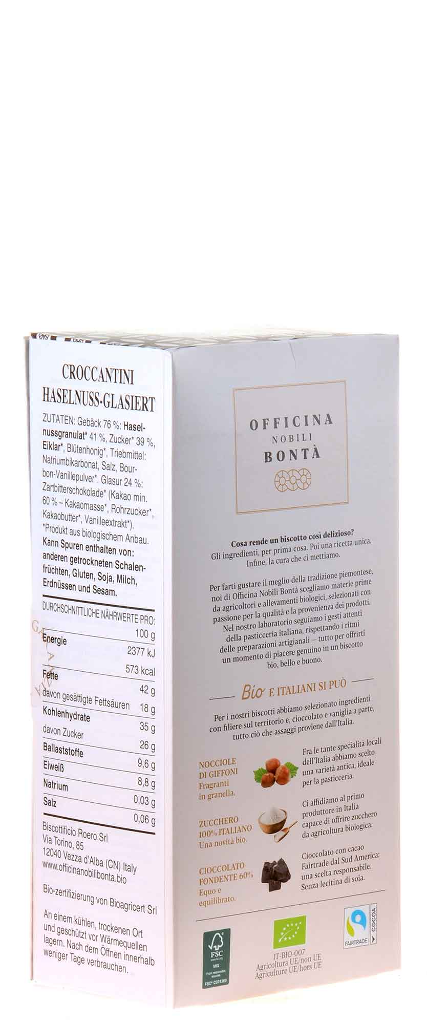 Officina Nobili Bonta Croccantini Nocciola Bio 170g Rückseite