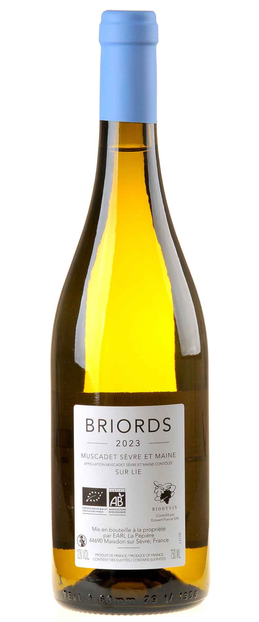 Domaine de la Pépière Briords Muscadet Sèvre-et-Maine sur lie Bio 2023 Rücketikett